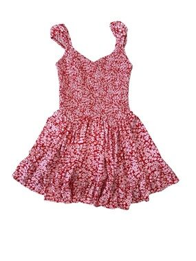 Urban Outfitters Red Floral Smocked Mini dress with Ruffle Straps Fit And Flare